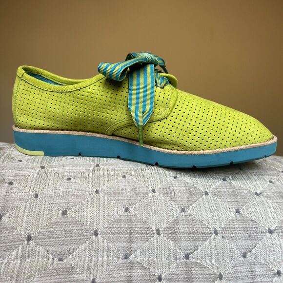 Johnston & Murphy Lime Green Suede Oxfords Turquoise Striped Laces Women 9 M - Picture 15 of 16
